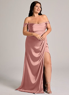 Azazie Johana Brudtärnklänningar Klä av Sjöjungfru i Stretch Satin Av axeln Rosett Konvertibel image11