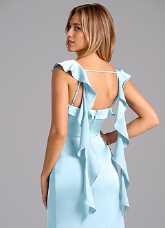 Azazie Adi Bridesmaid Dresses Sky Blue A-Line Pleated Stretch Satin Dress image2
