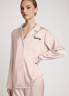 front Personalized Embroidered Ruffled Long-Sleeve Pajama Set