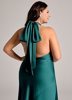 Azazie Velli Abiti da Damigella Abito Sirena in Raso Elasticizzato Collo Alto Verde Pavone image13