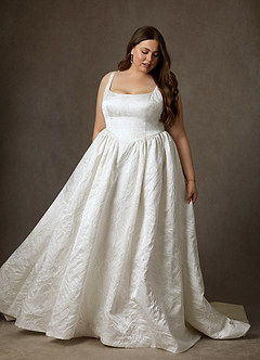 Azazie Skylin Wedding Dresses Diamond White Mocha Ball-Gown with Pockets Floral Jacquard Dress image14