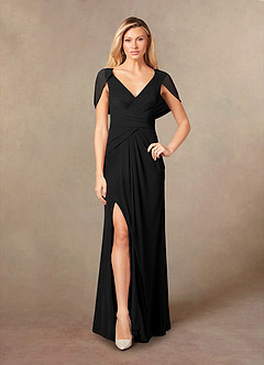 Azazie Luisa Mother of the Bride Dresses Black Mermaid V-Neck Pleated Mesh Dress image5