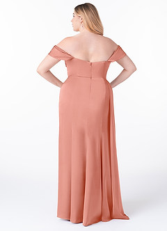 Azazie Amyra Bridesmaid Dresses Coral Sheath Off the Shoulder Stretch Satin Convertible Dress image10
