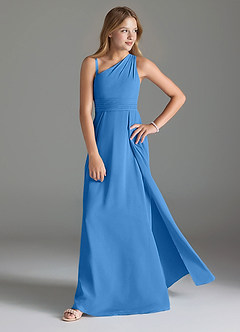 Azazie Dallas Junior A-Linie Plissee Chiffon Kleid Blauhäher image3