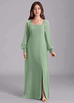 Azazie Bondi Junior Abito A-Line in Chiffon Blusa Matcha image7