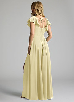 Azazie Bondi Vestidos de damas de honor Vestido de Sorbete De Limón de Satén Elástico de Corte en A con Lazo image3