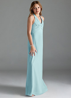 Azazie Tessie Junior Sea Glass A-Line Pleated Chiffon Dress image4