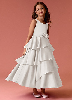 Barbie ♥ Azazie vestidos de niña de las flores Vestido de Diamante Blanco de Satén Elástico de Corte En A con Sin mangas image3