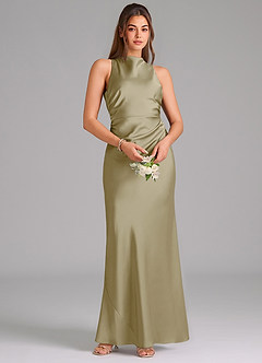 Azazie Evadne Bridesmaid Dresses Moss Green A-Line Pleated Stretch Satin Dress image6
