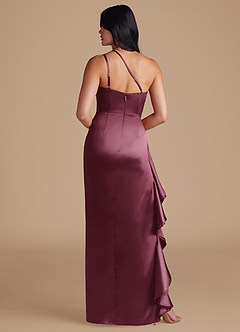 Azazie Latrice Vestidos de damas de honor Vestido de Cabernet de Satén Metálico de Corte Recto con Hombro unilateral image5