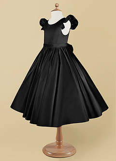 Azazie Violeta vestidos de niña de las flores Vestido de Negro de Satin Mate de Princesa con Lazo image9