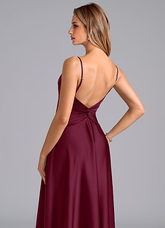 Azazie Elita Bridesmaid Dresses Mulberry A-Line Pleated Stretch Satin Dress image2