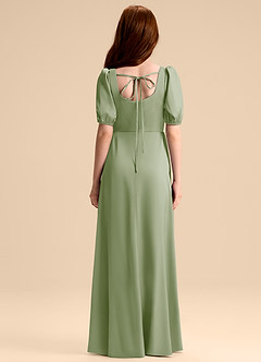 Azazie Briar Junior Jurk van Stretch Satijn met A-Lijn Boog Stoffige Salie image2