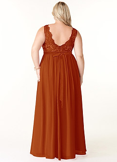 Azazie Elly Bridesmaid Dresses Paprika A-Line Lace Scoop Neck Chiffon Dress image10