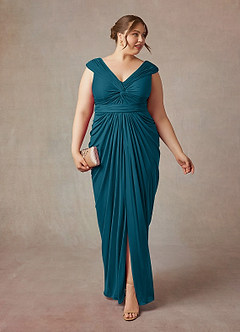Azazie Lisolette Mother of the Bride Dresses Ink Blue Sheath Pleated Mesh Dress image9