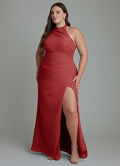 Azazie Jemma Vestidos de damas de honor Vestido Óxido de Gasa de Corte Recto con Plisado image7