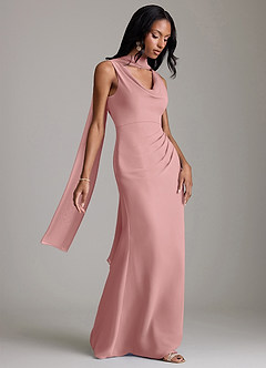 Azazie Linelle Robes de demoiselle d'honneur Robe Sirène en Mousseline de soie Plissée Rose Poussiéreuse image8