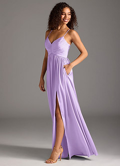 Azazie Alia Bridesmaid Dresses Lilac A-Line Pleated Stretch Satin Dress image6