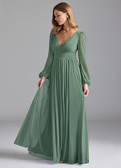 Azazie Norah Bridesmaid Dresses Eucalyptus A-Line Mesh Dress image4