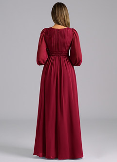 Azazie Palerma Bridesmaid Dresses Burgundy A-Line Long Sleeve Chiffon Dress image2