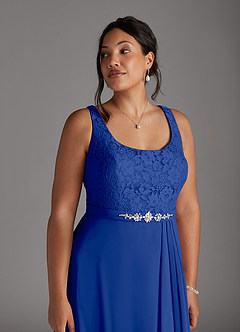Azazie Ainsling Mother of the Bride Dresses Royal Blue A-Line Square Neckline Lace Chiffon Dress image13