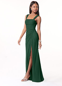 Azazie Jesaphine Bridesmaid Dresses Dark Green Sheath Ruched Mesh Dress image4
