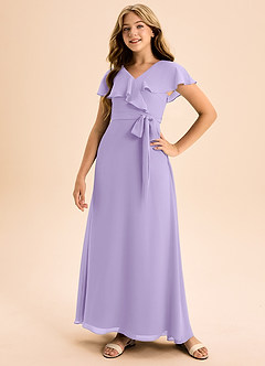 Azazie Lainey Junior Lilac A-Line with Pockets Chiffon Dress image5