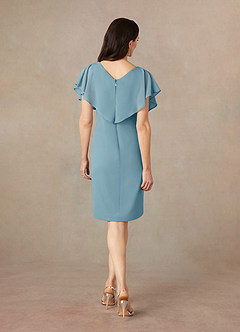 Azazie Julia Mother of the Bride Dresses Moody Blue Sheath V-Neck Pleated Chiffon Dress image4