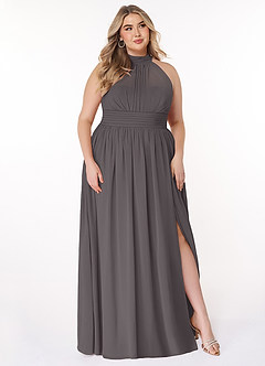 Azazie Iman Bridesmaid Dresses Steel Grey A-Line A-Line Ruched Chiffon Dress image11
