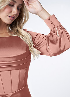 Azazie Raye Robes de demoiselle d'honneur Robe Sirène en Satin extensible Manche longue Rosette image6