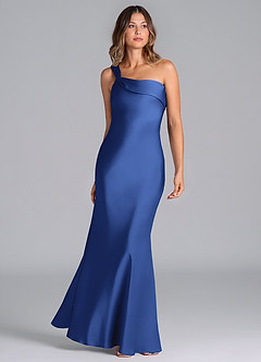 Azazie Driea Brudtärnklänningar Klä av Sjöjungfru i Stretch Satin Ena axeln Kungsblå image3