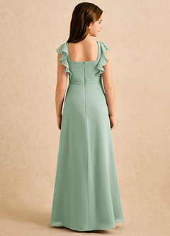 Azazie Soso Girls Formal Robe Demoiselle D'honneur Fillette Robe Trapèze en Mousseline de soie Plissée Agave image2