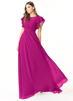 Azazie Daphne Bescheidene Brautjungfernkleider A-Linie Gekräuselt Chiffon Bodenlänge Kleider image3