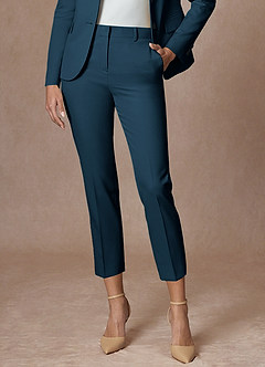 front Whitney Marino Scuro Pantaloni eleganti cropped in tessuto raffinato