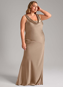 Azazie Rylina Bridesmaid Dresses Taupe Mermaid Stretch Satin Dress image10