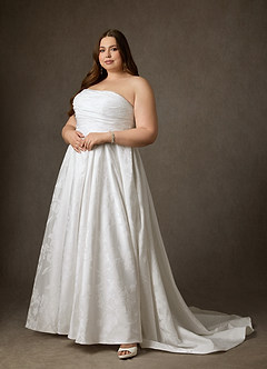 Azazie Daliah Wedding Dresses Diamond White A-Line Strapless Floral Jacquard Dress image14