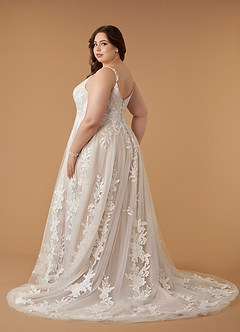 Azazie Delaina Wedding Dresses Diamond White Caramel A-Line V-Neck Sequins Tulle Dress image15