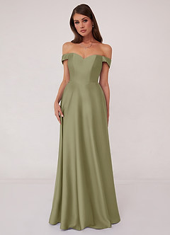 Barbie ♥ Azazie Bridesmaid Dresses Pistachio A-Line Off the Shoulder Stretch Satin Convertible Dress image1