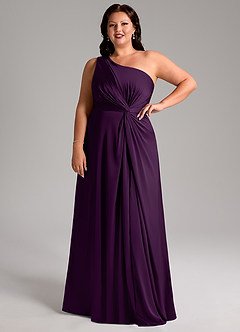 Azazie Brooke Bridesmaid Dresses Grape A-Line One Shoulder Stretch Satin Dress image12