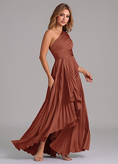 Azazie Lyrica Bridesmaid Dresses Auburn A-Line One Shoulder Stretch Satin Dress image3