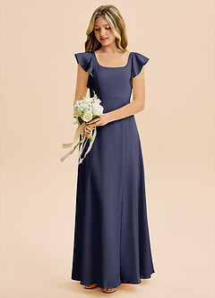 Azazie Bondi Junior Stormy A-Line Side Slit Stretch Satin Dress image5