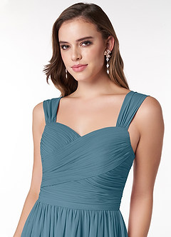 Azazie Zapheira At-home Try On Dresses Matcha A-Line Ruched Chiffon Dress image5