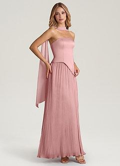 Azazie Tierney Brautjungfernkleider Wandelbar A-Linie Schulterfrei Chiffon Kleid Altrosa image7