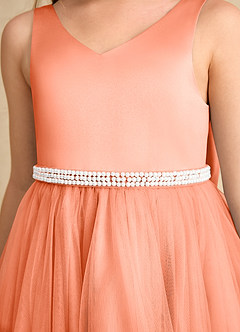 Azazie Firefly Flower Girl Dresses Sunset A-Line Bow Matte Satin Dress image6