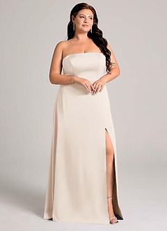 Azazie Wren Vestidos de damas de honor Vestido de Alabastro Blanco de Satén Elástico de Corte en A Convertible con Sin tirantes image12