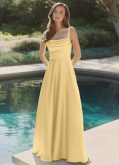 Azazie Shaude Bridesmaid Dresses Butter A-Line Pleated Stretch Satin Dress image4