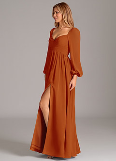 Azazie Alia Robes de demoiselle d'honneur Robe Trapèze en Mousseline de soie Manche longue Paprika image3