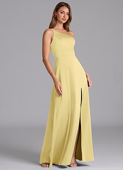 Azazie Trina Bridesmaid Dresses Lemon Sorbet A-Line One Shoulder Stretch Satin Dress image4