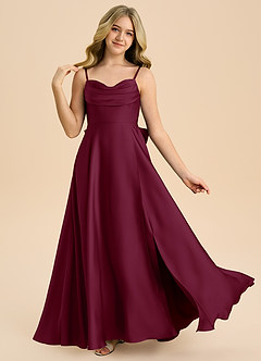 Azazie Bear Junior Mulberry A-Line Sweetheart Neckline Stretch Satin Dress image1