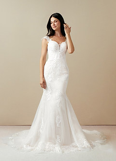 Azazie Roux Wedding Dresses Diamond White Mermaid Sequins Satin Dress image1